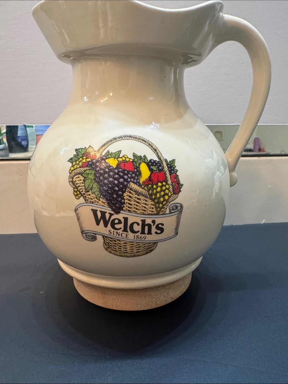 Mccoy Cream Ceramic Pitcher with Colorful Fruit Basket Graphic